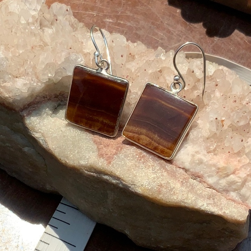 BROWN FLOURITE 925 STERLING SILVER EARRINGS